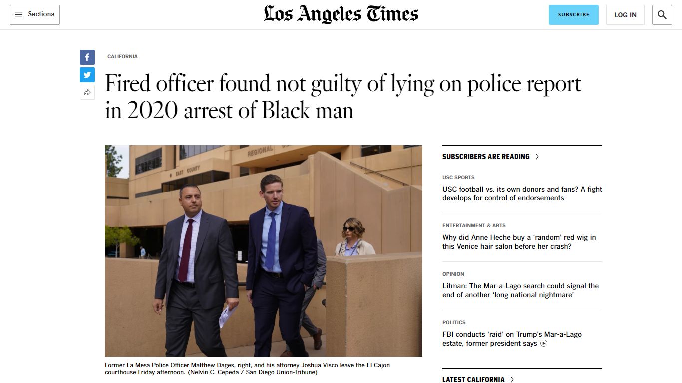 Fired La Mesa cop found not guilty of lying on police ...