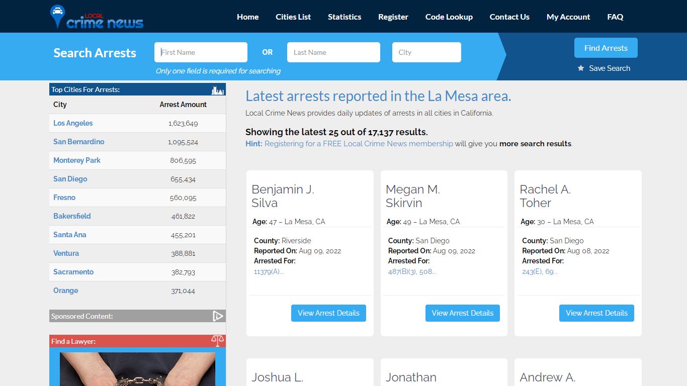 La Mesa California Arrest Records - Local Crime News